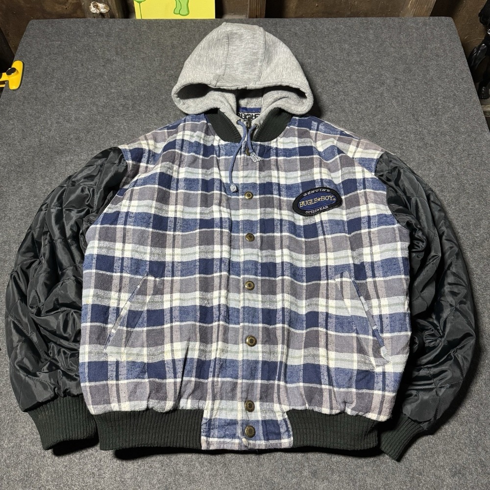 VTG 90s BUGLE BOY RARE‎ Plaid Bomber with Gray Zip Up Mens Size M Hip Hop Street